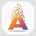 Digital Letter A Logo with Pixel Dispersion Effect Royalty Free Stock Photo