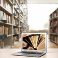 Digital library concept. Modern laptop on table Royalty Free Stock Photo