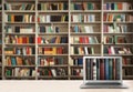 Digital library concept. Modern laptop on table, space for text Royalty Free Stock Photo