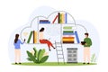 Digital library for education with AI technology, tiny people learning inside cloud Royalty Free Stock Photo