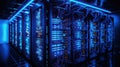 Digital Lifeline: Glimpse at Glowing Server Racks, the Powerhouse of AI and Neural Networks, in Modern Database Center