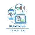 Digital lifestyle concept icon. Virtual reality idea thin line illustration. Modern entertainment. Internet connection