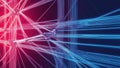 Digital light waves create vibrant network of fiber optic strands, showcasing interconnected tech web with glowing neon aesthetic