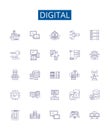 Digital line icons signs set. Design collection of Digital, Technology, Electronics, Computing, Networking, Social