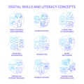 Digital literacy and skills blue gradient concept icons set Royalty Free Stock Photo