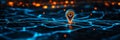 Digital Location Pin on Abstract Network A glowing location pin stands out on an abstract blue network representing digital