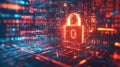 Digital lock against a vibrant binary code backdrop represents cybersecurity measures in a modern world Royalty Free Stock Photo
