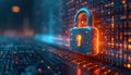 Digital lock on binary code background. Big data encrypted computer code for enhanced internet security privacy. Cyberspace Royalty Free Stock Photo