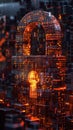 Digital lock with binary code overlay, futuristic cybersecurity concept