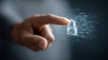 Digital lock with binary code unlocking under human hand, representing cybersecurity and technological data protection Royalty Free Stock Photo