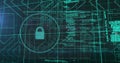 Digital lock icon and code overlay representing cybersecurity concepts Royalty Free Stock Photo