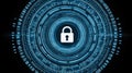 Digital Lock Icon on Futuristic Circular Interface Representing Cybersecurity and Data Protection in Modern Technology Royalty Free Stock Photo