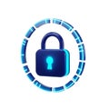Digital Lock Icon with Glowing Blue Circular Border on White Background padlock security Royalty Free Stock Photo