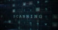 Digital lock icon with word SCANNING in front of dark, matrix-like background