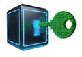 Digital lock and key in a secure safe with binary code background Royalty Free Stock Photo