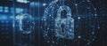 Digital lock and network connections symbolizing cybersecurity and data protection, AI Generated Royalty Free Stock Photo