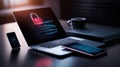 digital lock placed over a laptop and smartphone, with floating digital code representing secure encryption Royalty Free Stock Photo
