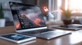 digital lock placed over a laptop and smartphone, with floating digital code representing secure encryption Royalty Free Stock Photo