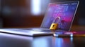 digital lock placed over a laptop and smartphone, with floating digital code representing secure encryption Royalty Free Stock Photo