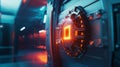 digital lock protecting a vault of data in a futuristic setting