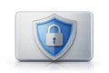Digital lock protection with a security shield and microchip symbolizing data security, encryption, and safe payment systems in