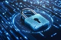 A digital lock secured against a backdrop of glowing circuits representing cybersecurity and data protection technology Royalty Free Stock Photo