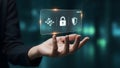 Digital Lock and Shield Icons Presented by Hand for Data Security Royalty Free Stock Photo