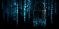 Digital lock surrounded by cascading blue binary code representing encryption and security Royalty Free Stock Photo