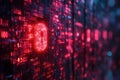 A striking red lock symbol stands out against a digital wall composed of binary Royalty Free Stock Photo