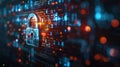 Digital Security Concept with Glowing Padlock, Binary Code and Bokeh Lights Royalty Free Stock Photo