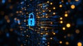 digital lock symbol representing cybersecurity on vibrant network background. image conveys sense of security and technology in Royalty Free Stock Photo