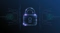 Digital lock on a blue background with binary code representing cybersecurity concepts Royalty Free Stock Photo