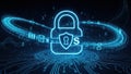 A digital lock symbolizing cybersecurity and data protection in a futuristic environment Royalty Free Stock Photo