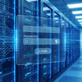 Digital Login Security Interface Over Glowing High Tech Server Room Royalty Free Stock Photo