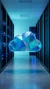 Digital low poly cloud symbol inside server room Royalty Free Stock Photo