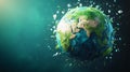 Digital Low-Poly Earth In Blue Abstract Space Surrounded By Floating Fragments