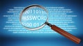 Digital magnifying glass finding password 3D rendering