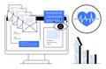 Digital Mail Analysis with Binary Code, Heartbeat Icon, and Growing Graph on Monitor Screen Royalty Free Stock Photo