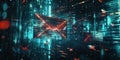 Digital Mailbox: A Glowing Envelope in a Cybernetic Universe. created by generative artificial intelligence