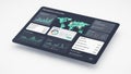 Digital Management Dashboard Displaying Global Data and Business Analytics on a Tablet overview Royalty Free Stock Photo