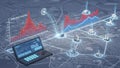 Digital Map with Data Visualization and Laptop Representing Network Analysis and Business Intelligence Royalty Free Stock Photo