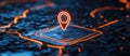 Digital map displaying glowing location pin on dark background