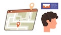 Navigation Map with Route Pins, User Profile, and Analytical Graphs Concept Royalty Free Stock Photo