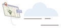 Digital map with navigation icons and speech bubble beside cloud, representing online location sharing Royalty Free Stock Photo