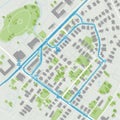 Blue lines indicate main roads, intersecting through the neighborhood Royalty Free Stock Photo