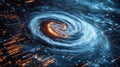 digital map visualizing hurricanes path with swirling clouds and data