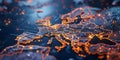 A digital map of Western Europe symbolizing a global network concept. Concept Digital Mapping,