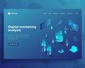 Digital marketing analysis isometric landing page template business activity research web banner