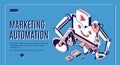 Digital marketing automation isometric web banner. Royalty Free Stock Photo