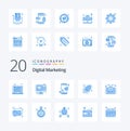 20 Digital Marketing Blue Color icon Pack like worldwide startup advertising rocket business